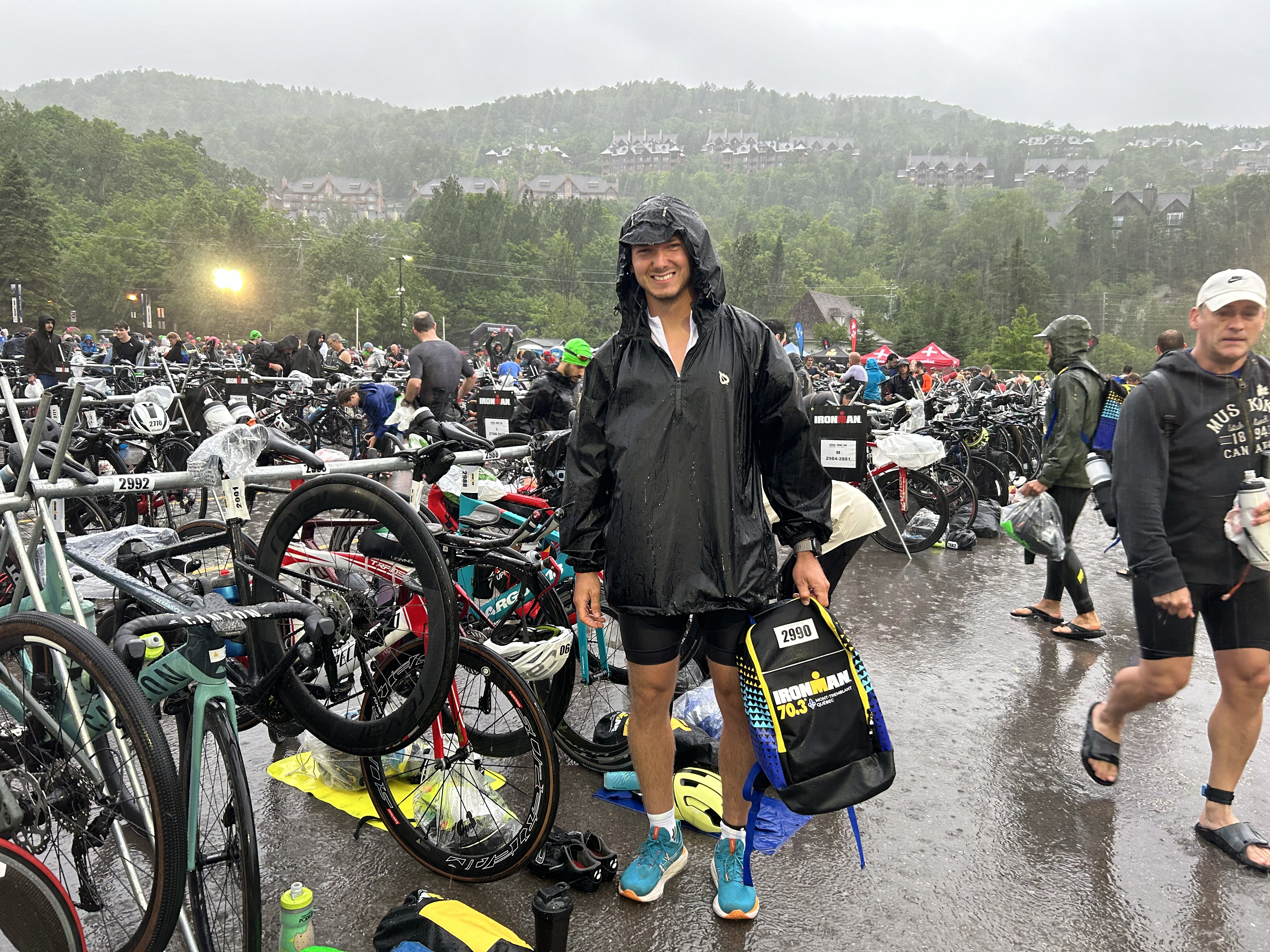 Martin Lavigne smiling in transition at Mont-Tremblant