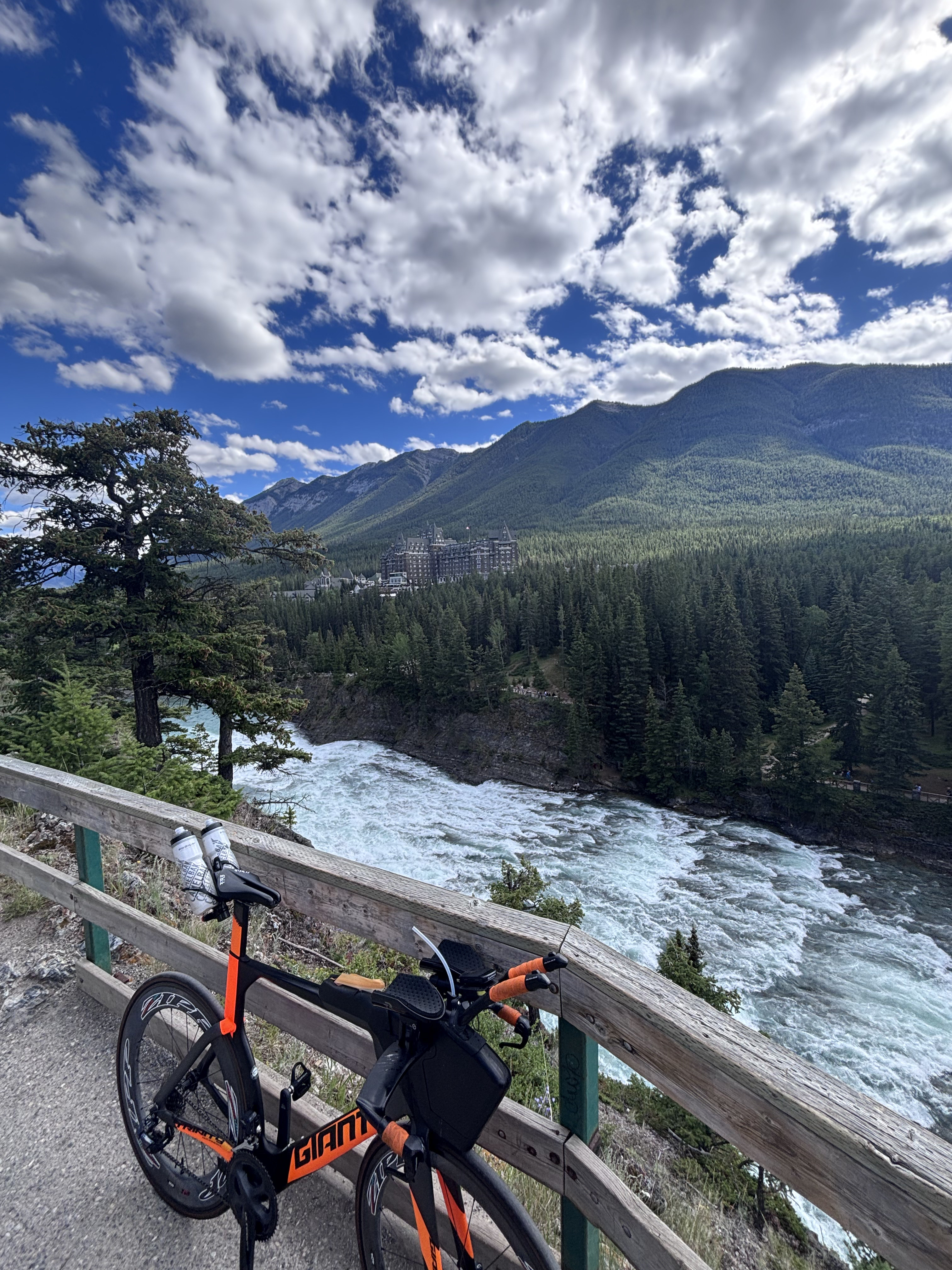 Martin Lavigne cycling at Banff river